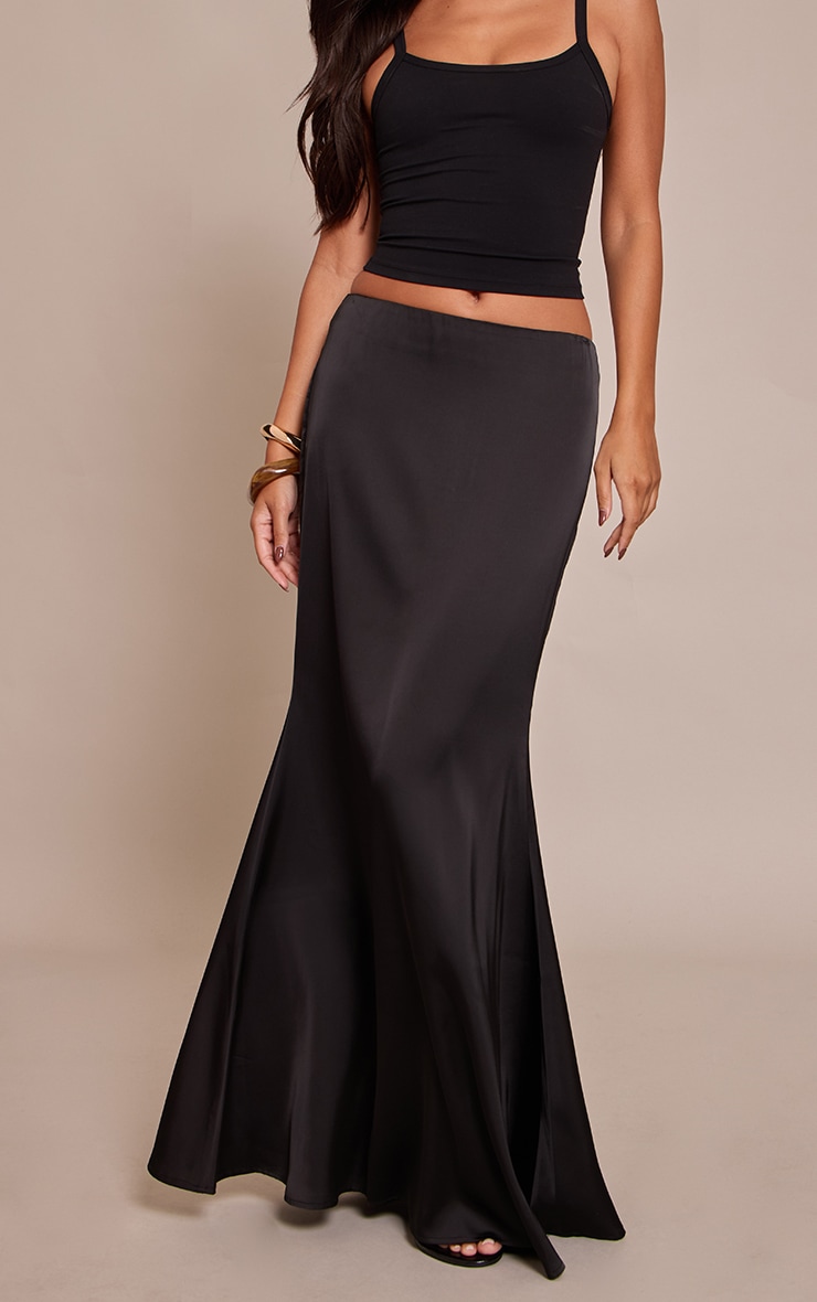 Black Floaty Satin Maxi Skirt image 2