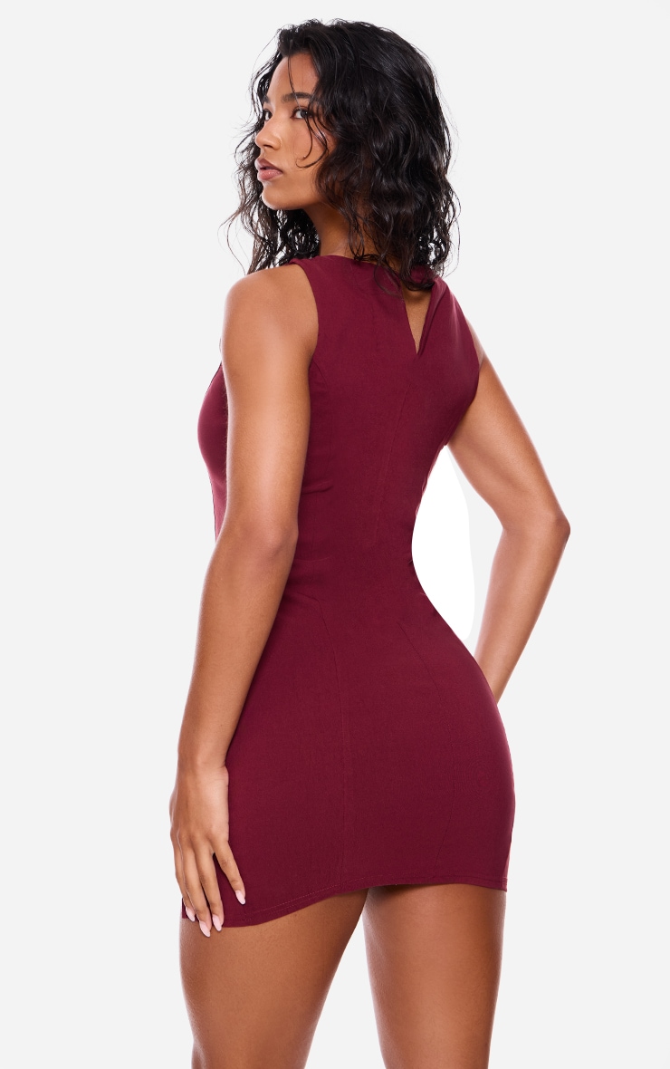 Wine Wrap Belt Detail Bodycon Dress image 2