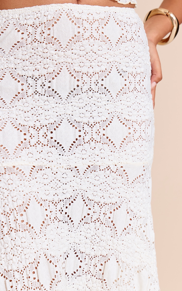 Cream Textured Lace Maxi Skirt image 4