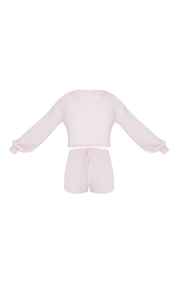 Ensemble lounge en maille chenille rose pâle à pull manches ballon et short image 5