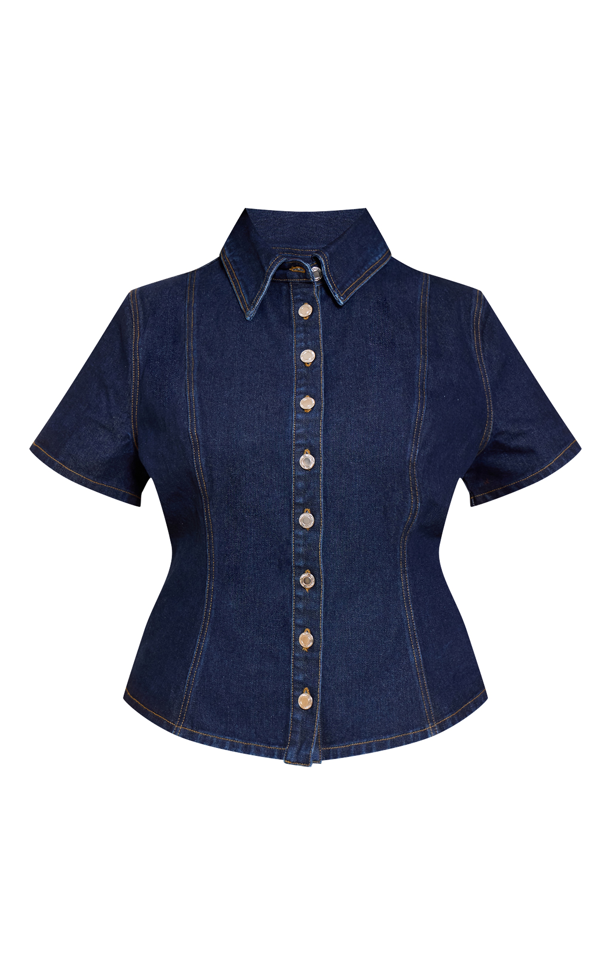 Plus Indigo Denim Button Up Short Sleeve Shirt image 5