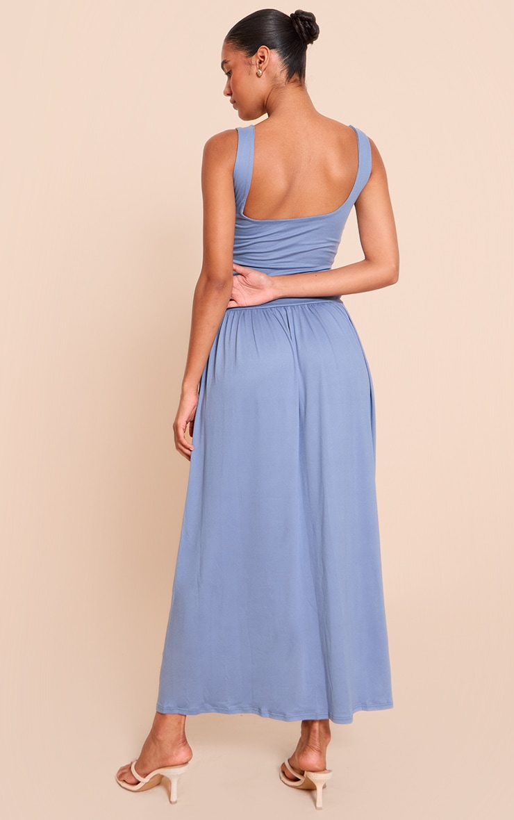 Blue Double Contour Scoop Neck Drop Waist Maxi Dress image 2