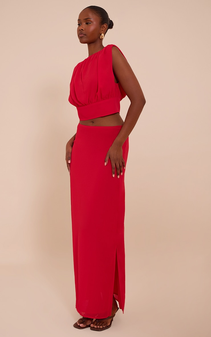 Tomato Red Chiffon Split Maxi Skirt image 1