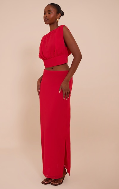 Tomato Red Chiffon Split Maxi Skirt