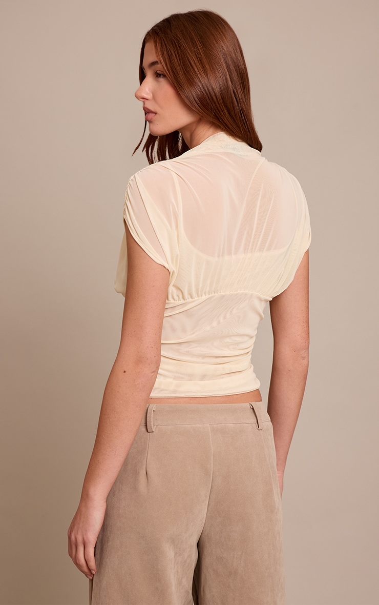 Cream Mesh High Neck Waist Detail Top image 2