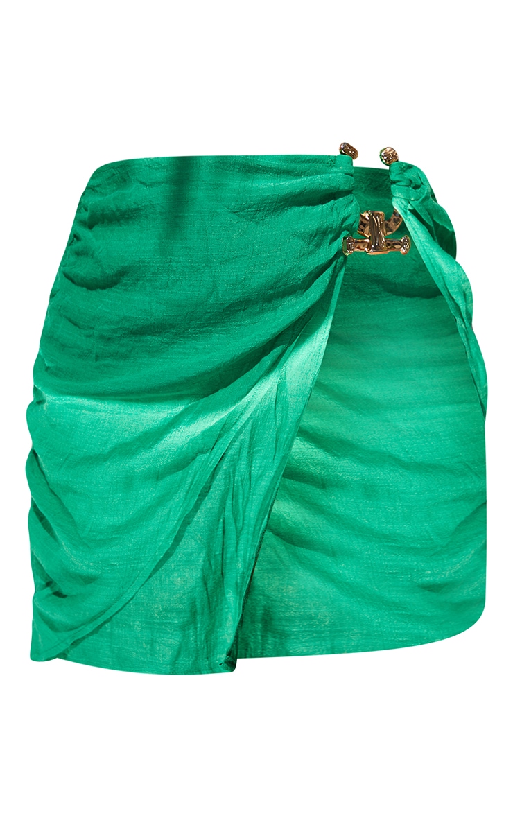 Green Linen Look Hammered Trim Beach Skirt image 1