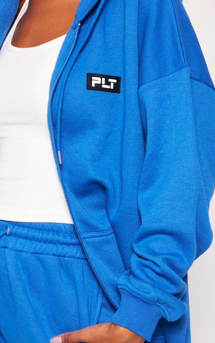 PRETTYLITTLETHING Blue Badge Oversized Zip Up Hoodie image 4