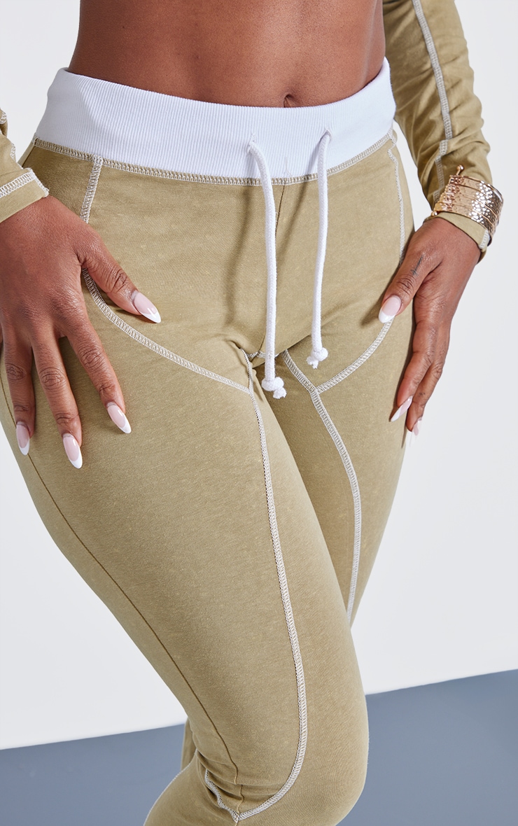 Shape Khaki Washed Cotton Seam Detail Flare Leggings image 4