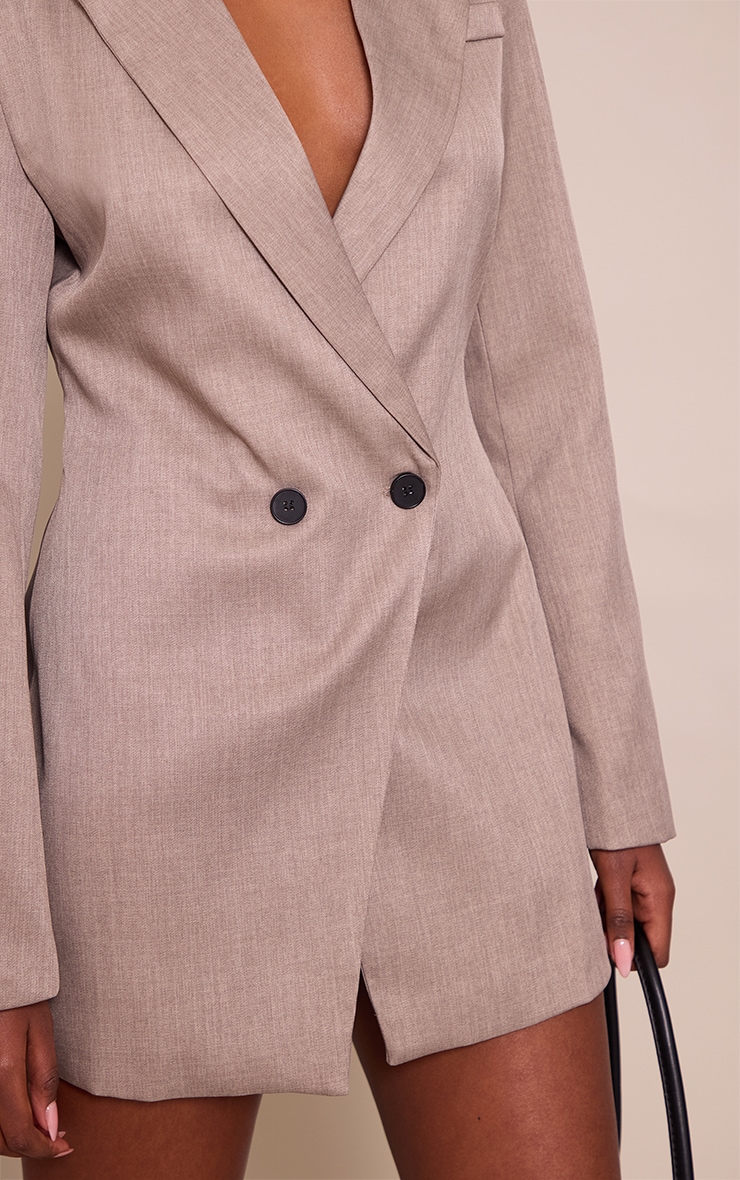 Mushroom Woven Cinched Waist Blazer Dress