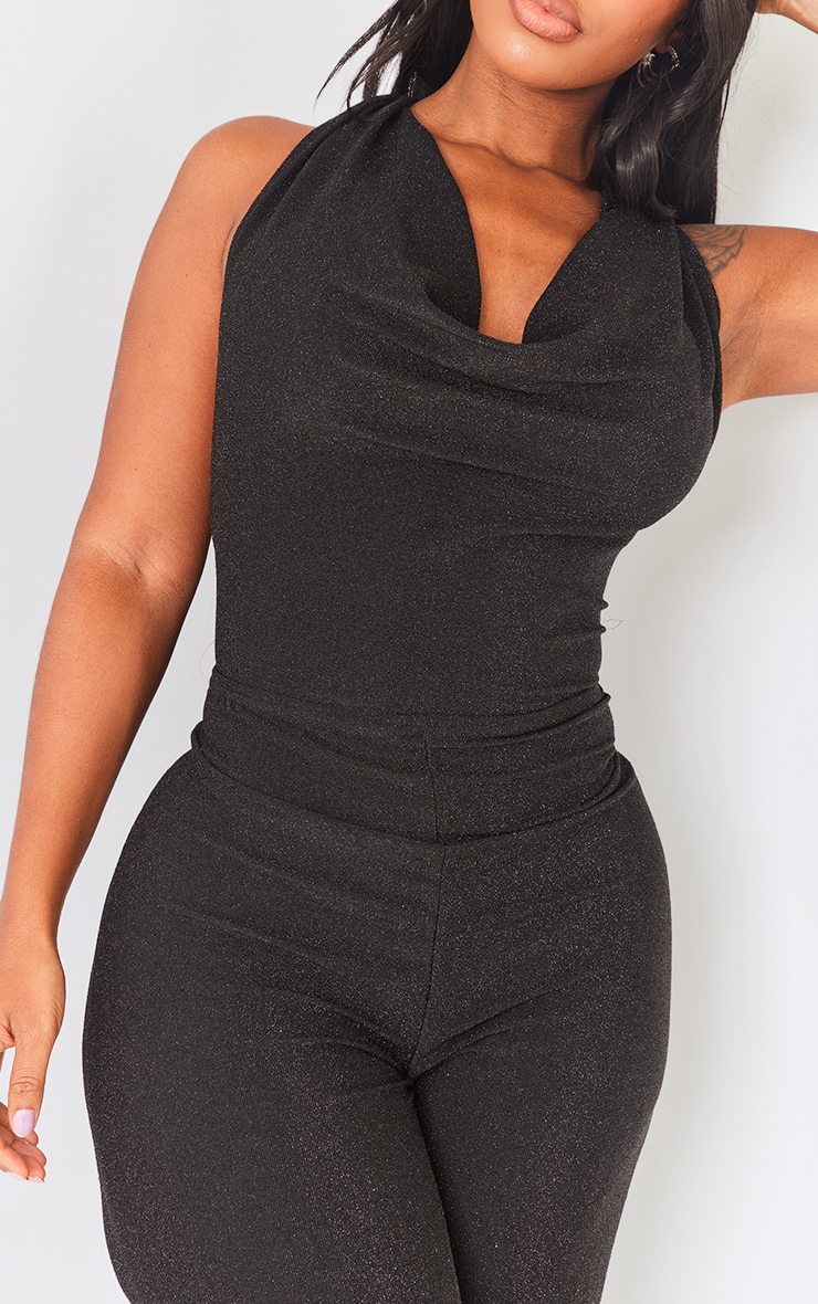  Shape Black Lurex Glitter Cowl Neck Jumpsuit image 4