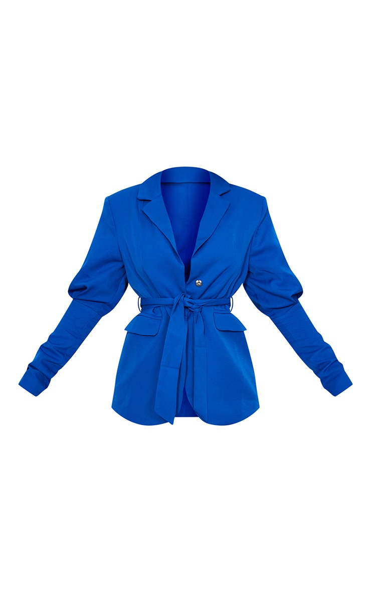 Blue Cinched Arm Shoulder Padded Belted Blazer | Outerwear
