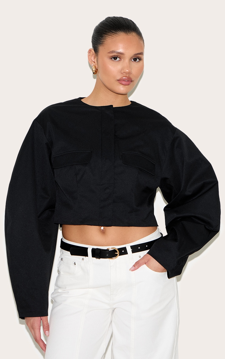 Black Cocoon Sleeve Cropped Blazer image 4