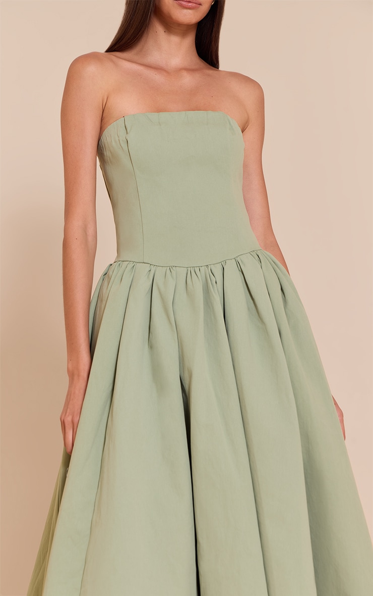 Robe bustier mi-longue patineuse tissée sauge froncée image 4