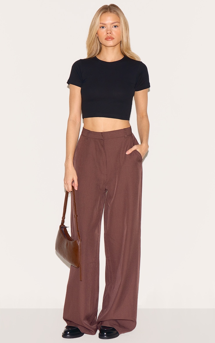 Black Basic Soft Ribbed Short Sleeve Crop Top image 3