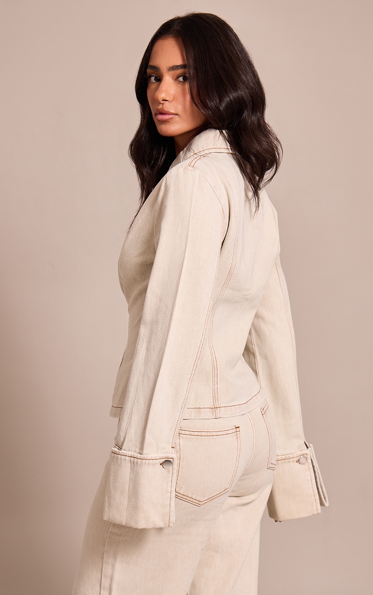 Petite Washed Stone Long Sleeve Fitted Denim Shirt image 2