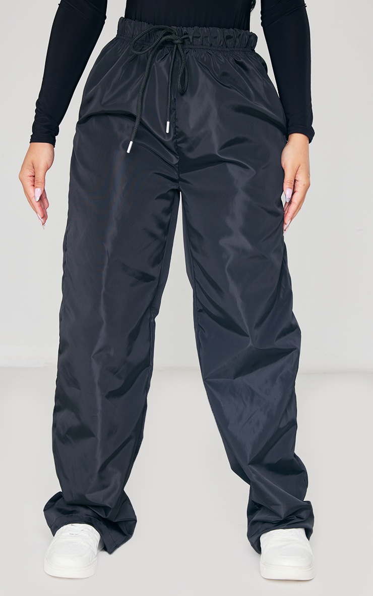 Petite Black Shell Drawstring Wide Leg Track Pant image 2