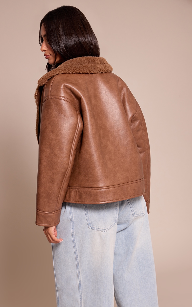Petite Aviateur en PU marron à col en imitation mouton image 2
