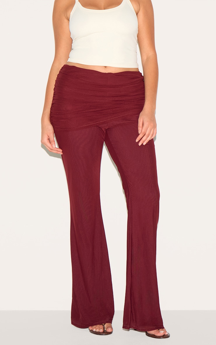 Pantalon Évasé Grande Taille, Couleur Vin, en Mesh avec Revers image 2
