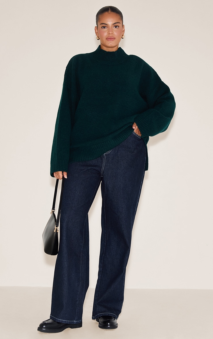 Plus Emerald Green Knit Oversized Polo Neck Sweater image 3
