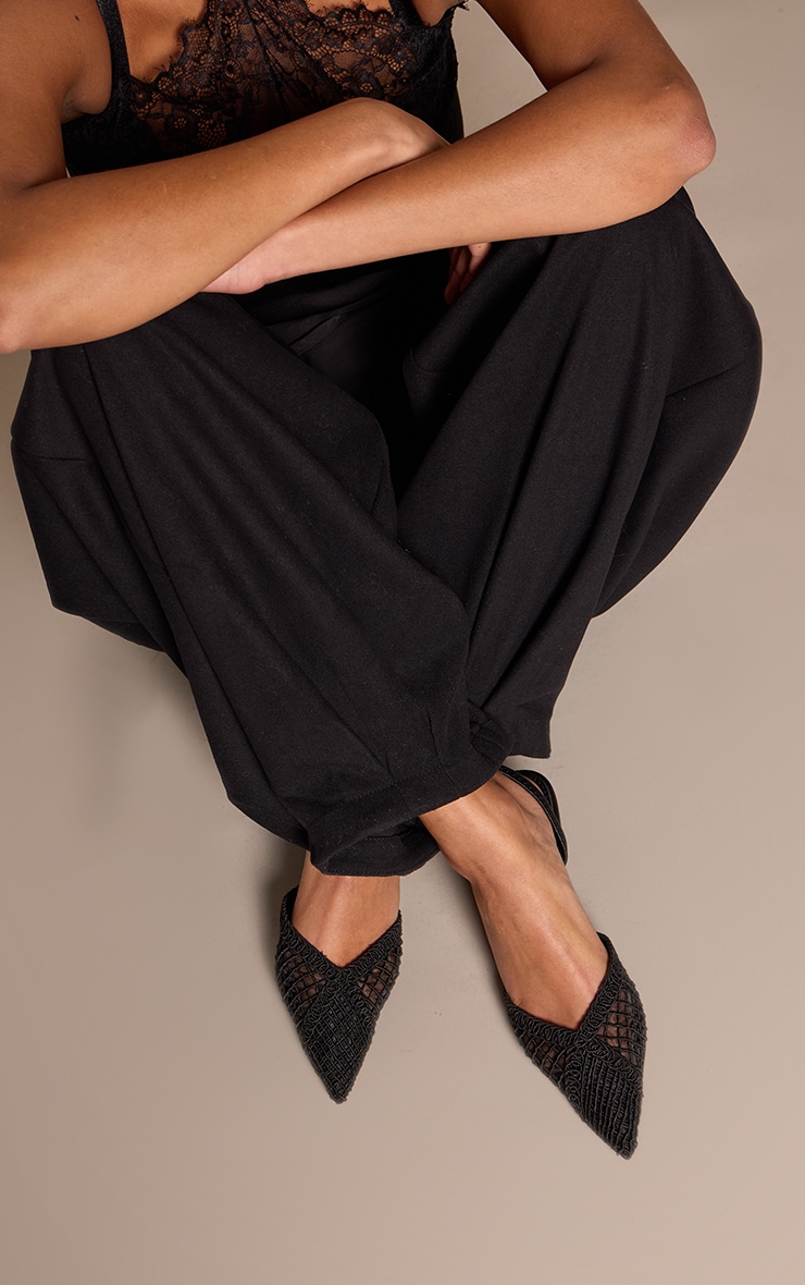 Black Textured Mesh Slingback Court Heels
