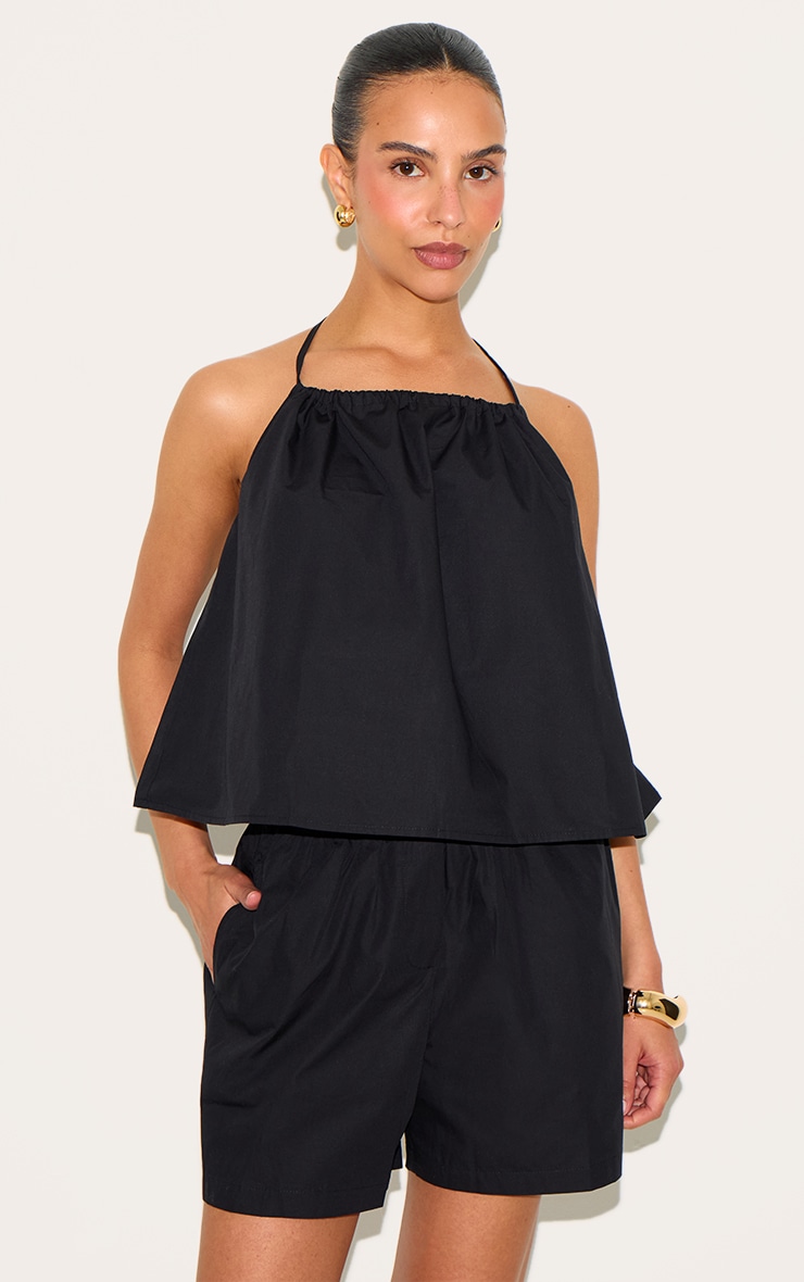 Petite Black Poplin Floaty Shorts image 4