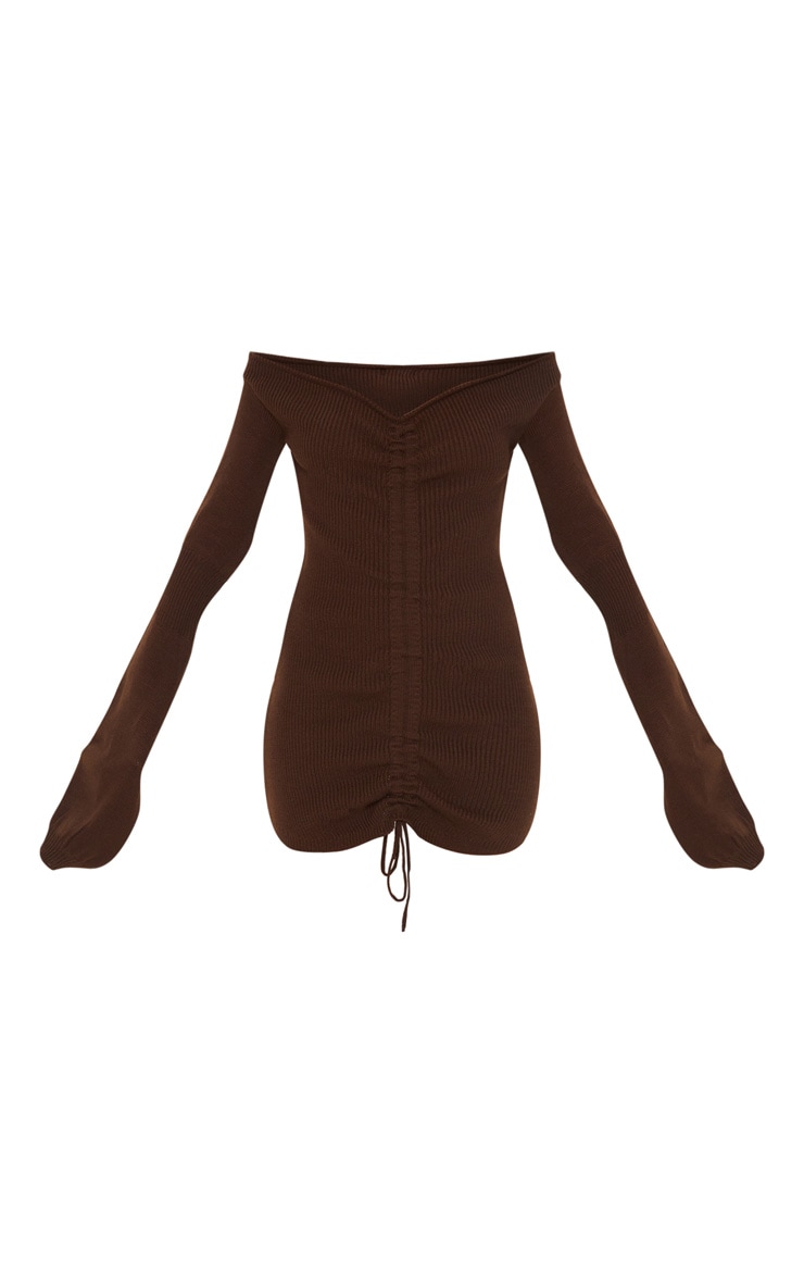 Brown Ruched Knit Dress image 3