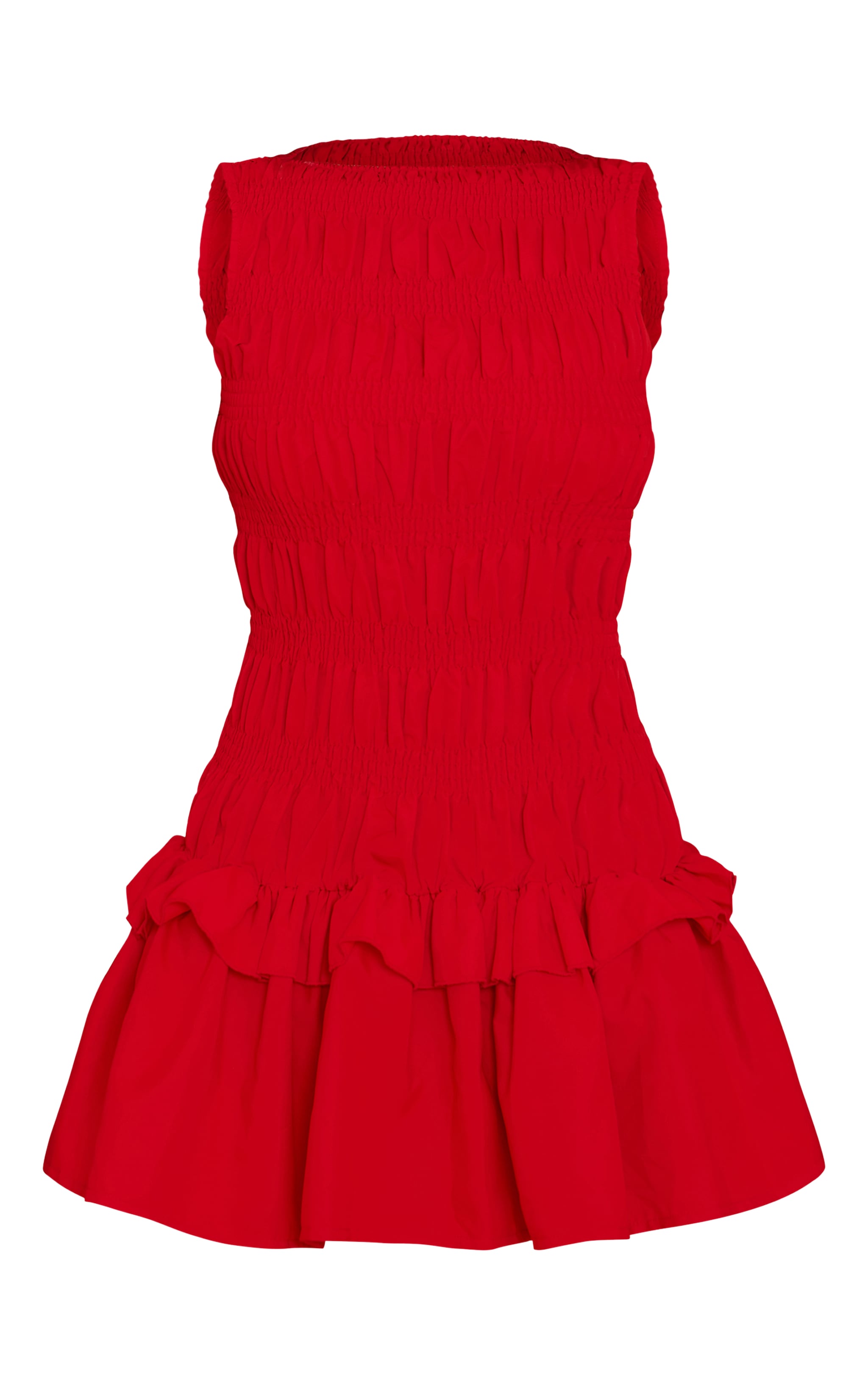 Red Tailored Shirred Frill Shift Dress image 5