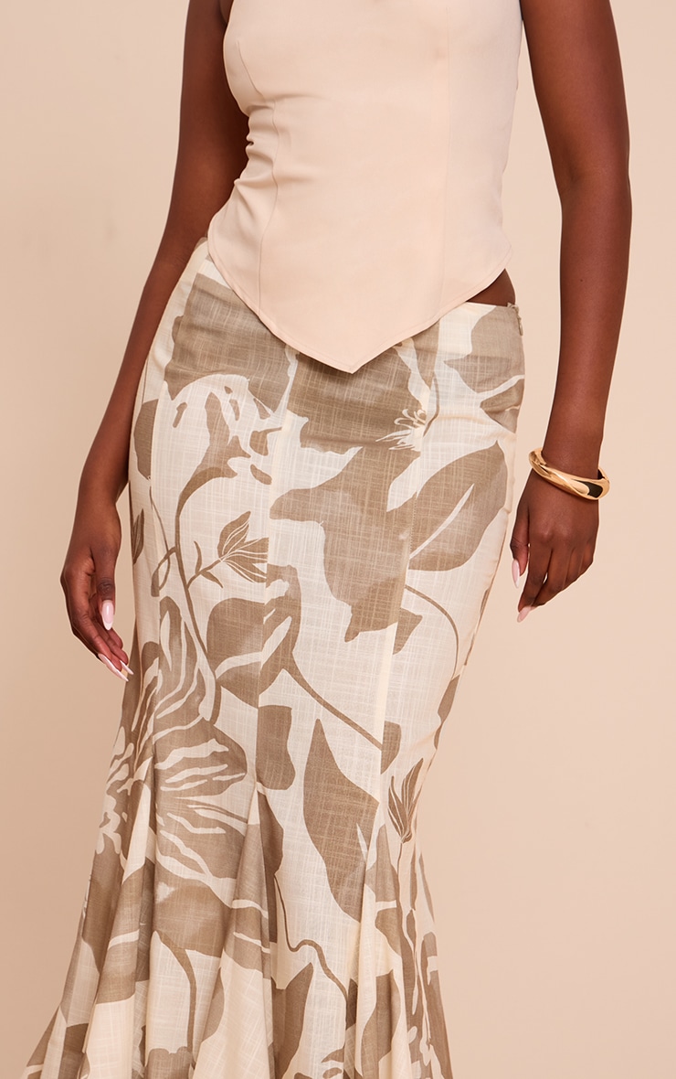 Sage Leaf Print Linen Fishtail Low Rise Maxi Skirt image 4
