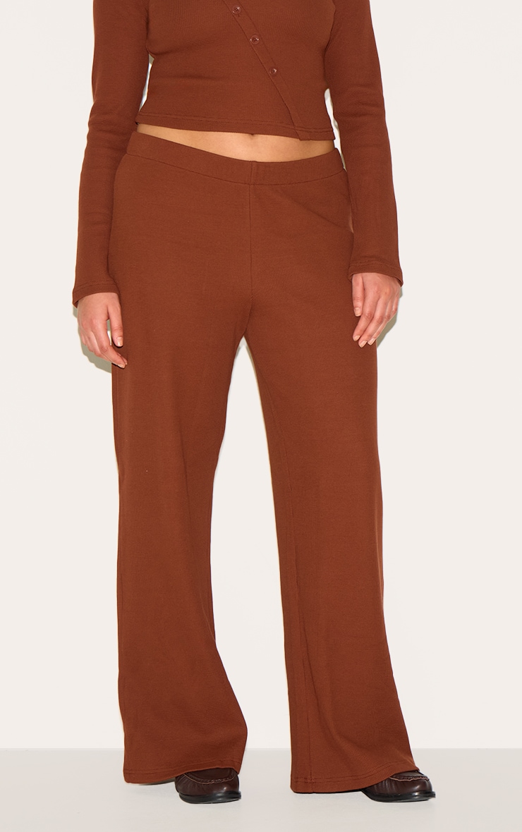 Plus Chocolate Mid Rise Wide Leg Waffle Pant image 2