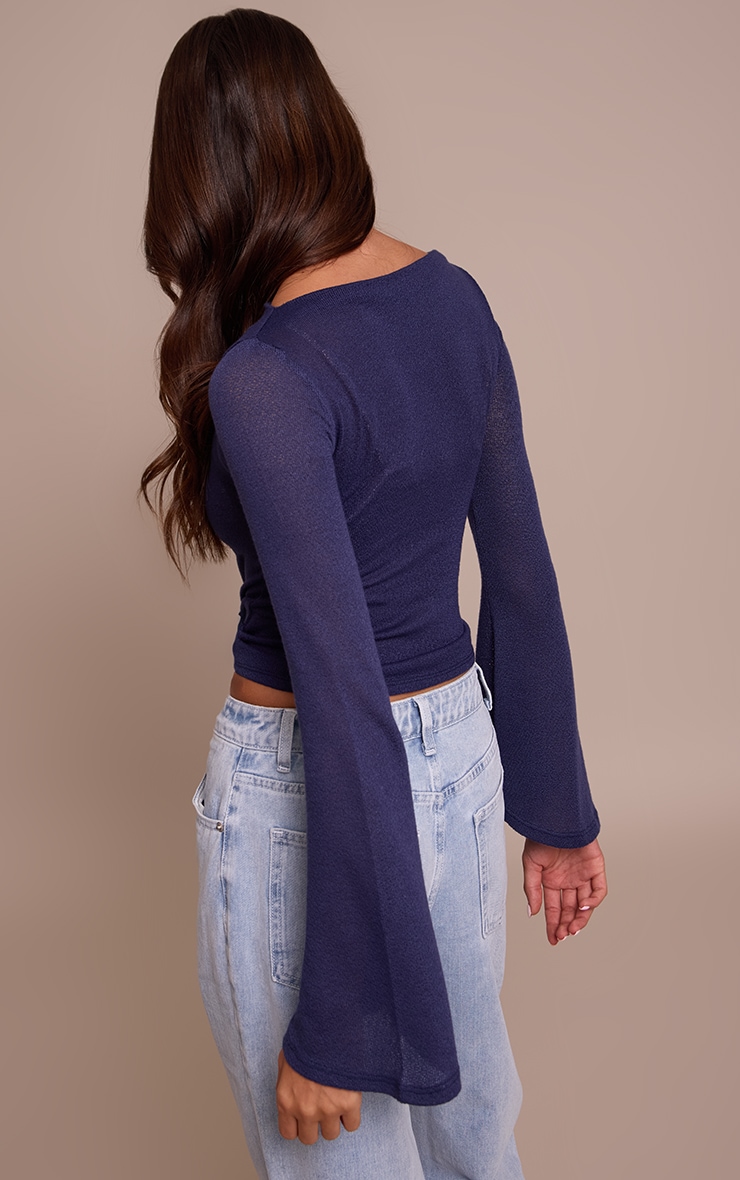 Navy Textured Extreme Flute Sleeve Long Top image 2