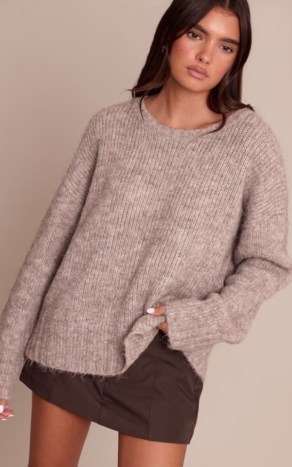 Taupe Rib Detail Oversized Sweater