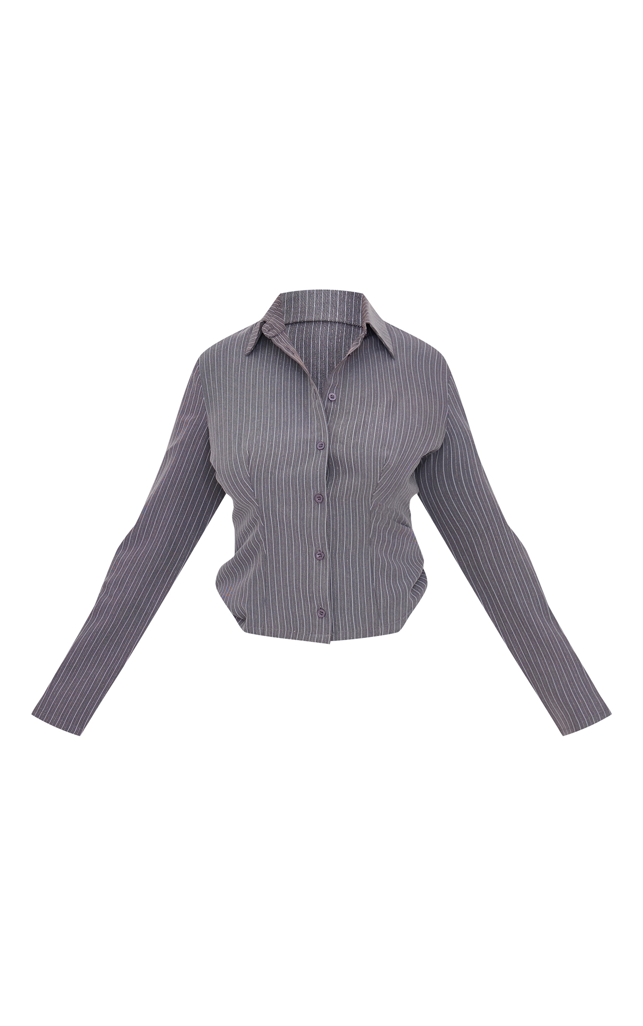 Plus Grey Tailored Woven Glitter Pinstripe Fitted Shirt image 5