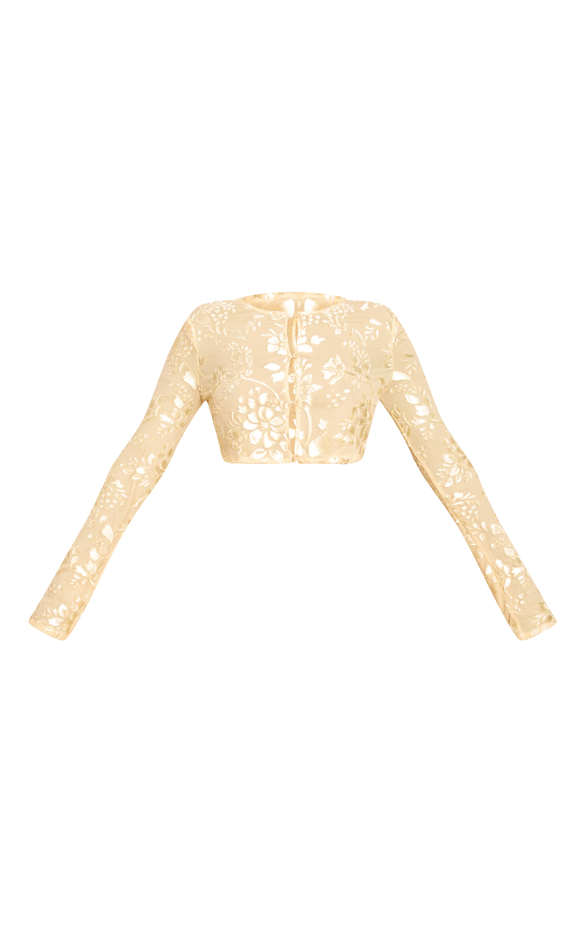 Butter Yellow Floral Sheer Button Cropped Top image 5