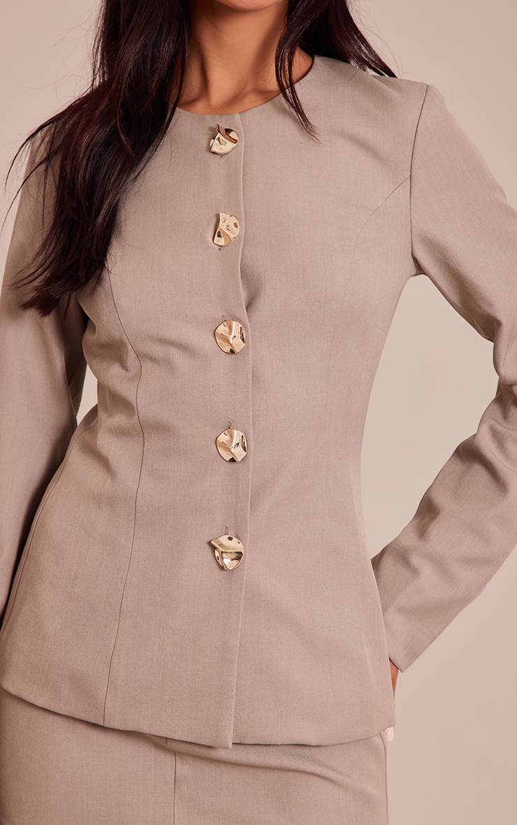 Taupe Gold Trim Cinched Waist Blazer image 4