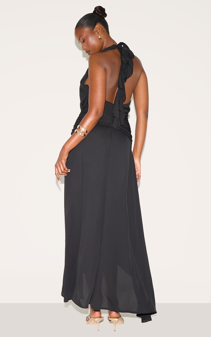 Black Chiffon Plunge Trim Detail Maxi Dress image 2