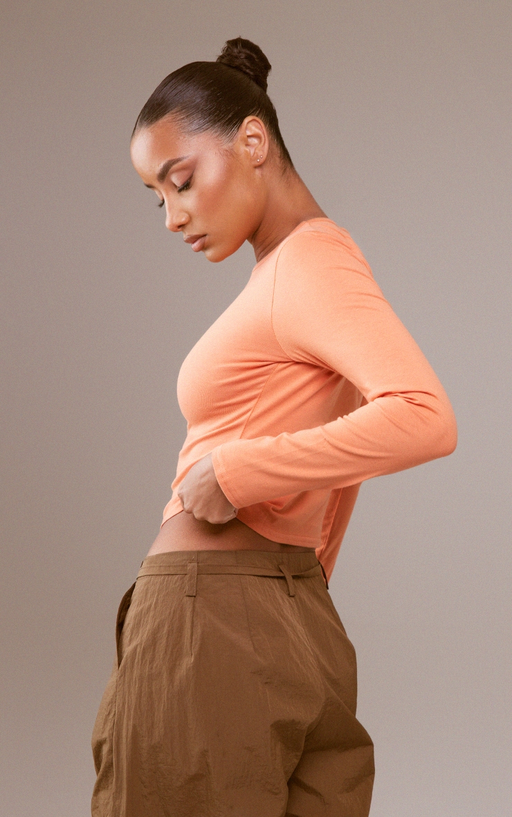 Orange Cotton Long Sleeve Top image 2