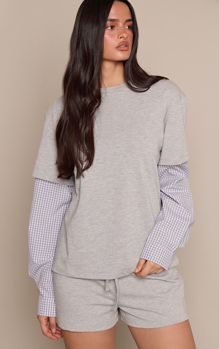 Grey Cotton  Jersey Checked Pocket Detail Shorts  image 4