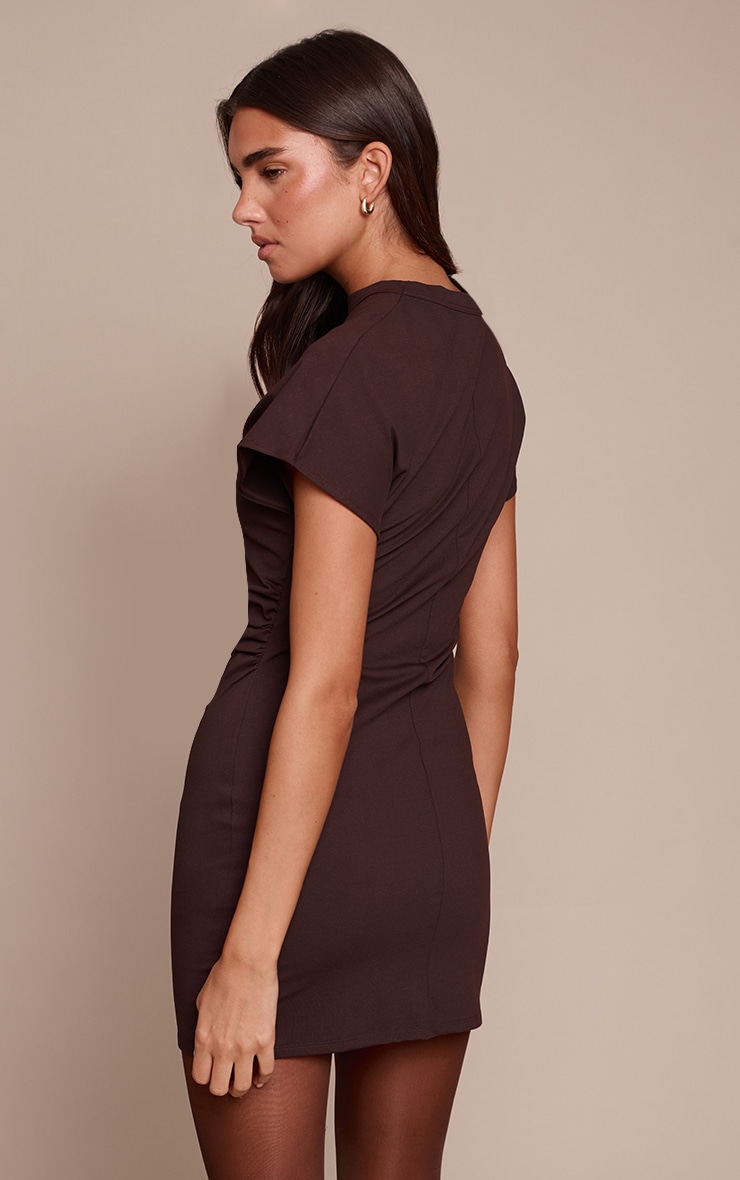 Chocolate Boat Neck Cinched Waist Shift Dress image 2