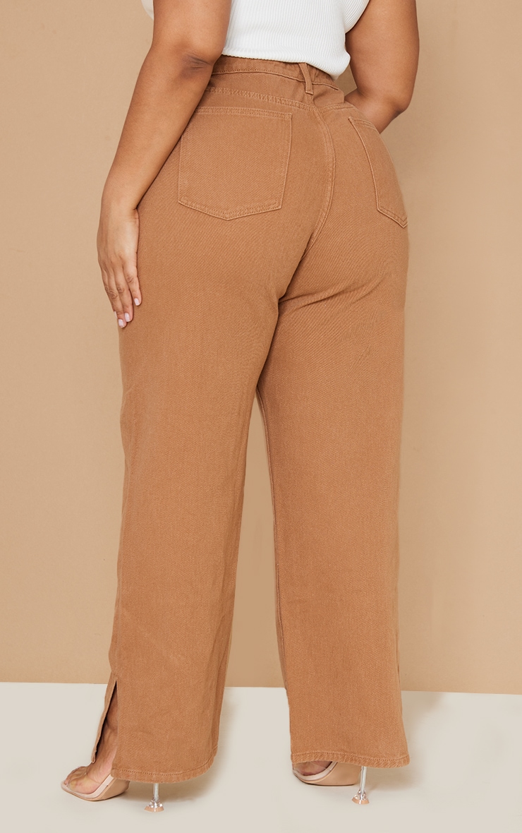 Plus Brown Split Hem Jeans image 3