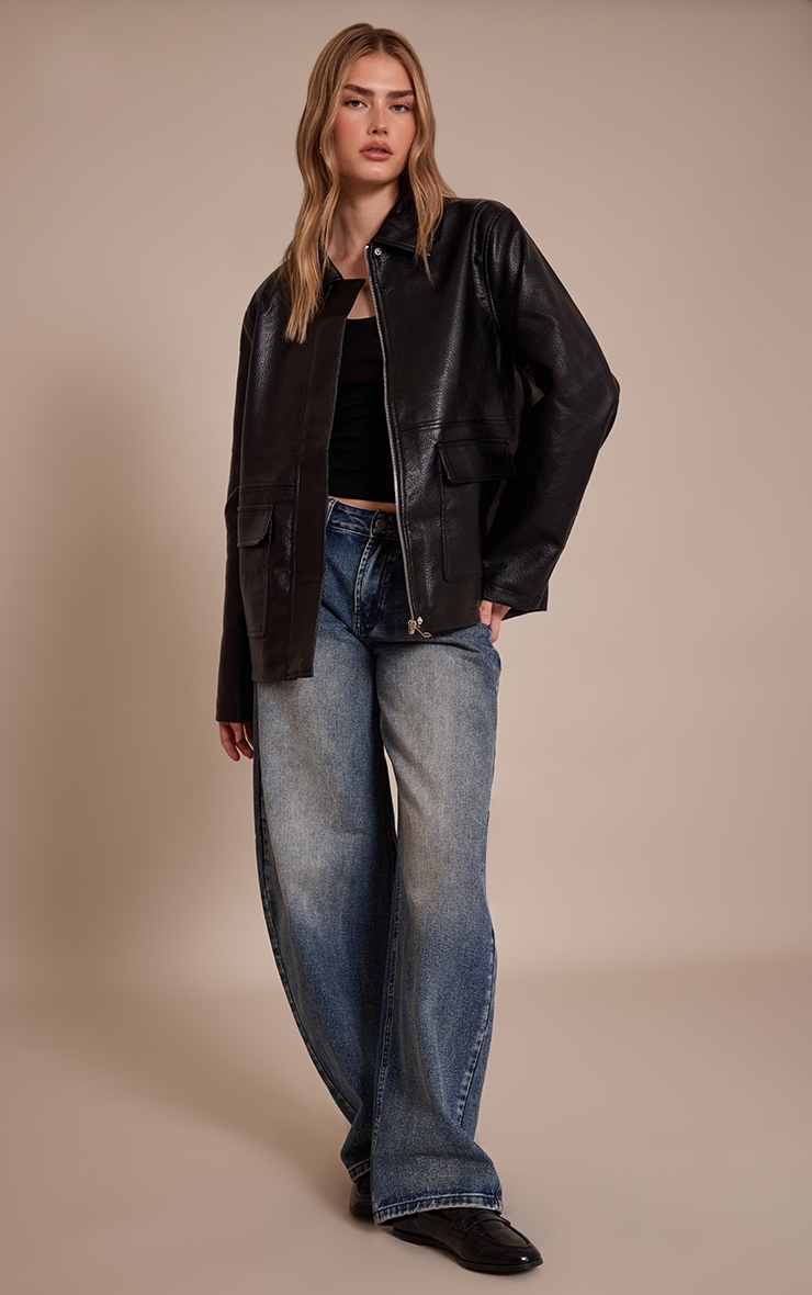 Black Faux Leather Oversized Jacket image 3