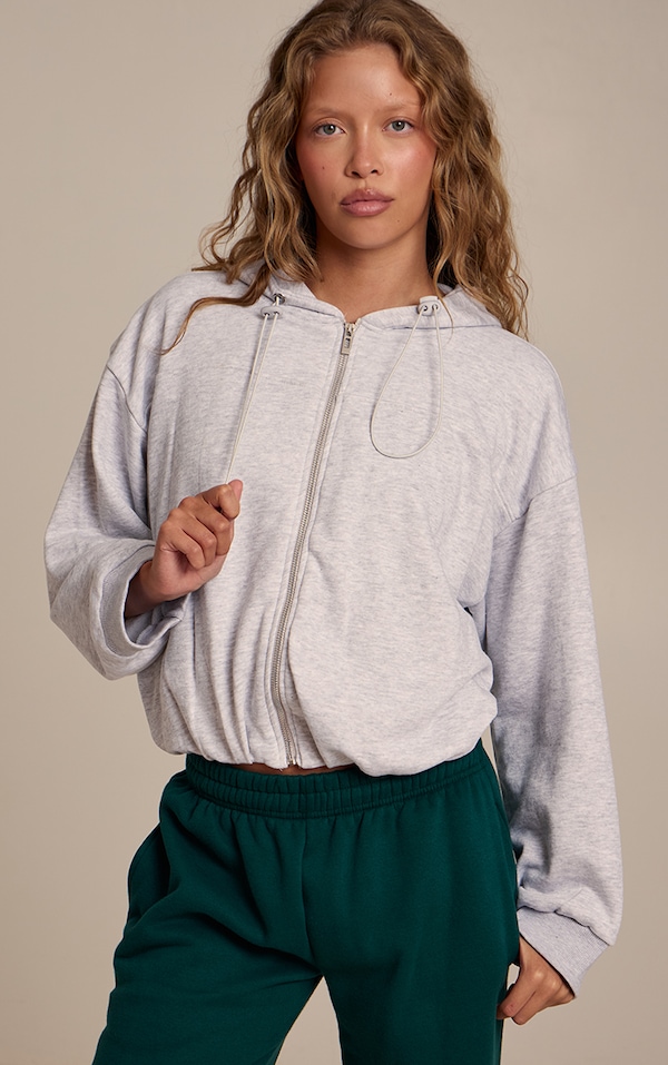 Ash Grey Loopback Elasticated Waist Zip Hoodie