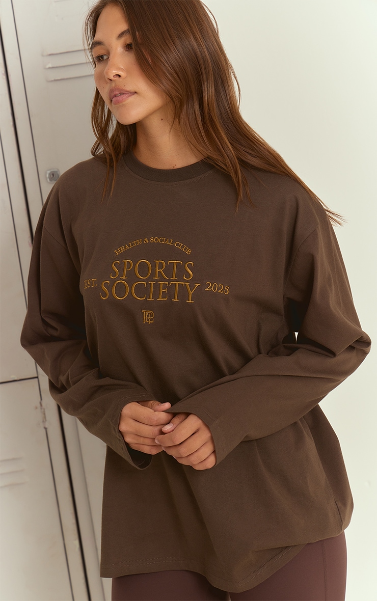 Dark Chocolate Sport Society Cotton Oversized T Shirt image 1