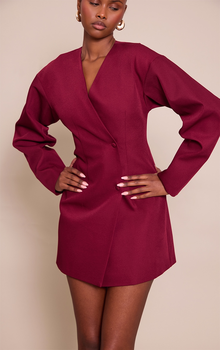 Plum Woven Balloon Sleeve Blazer Dress image 4