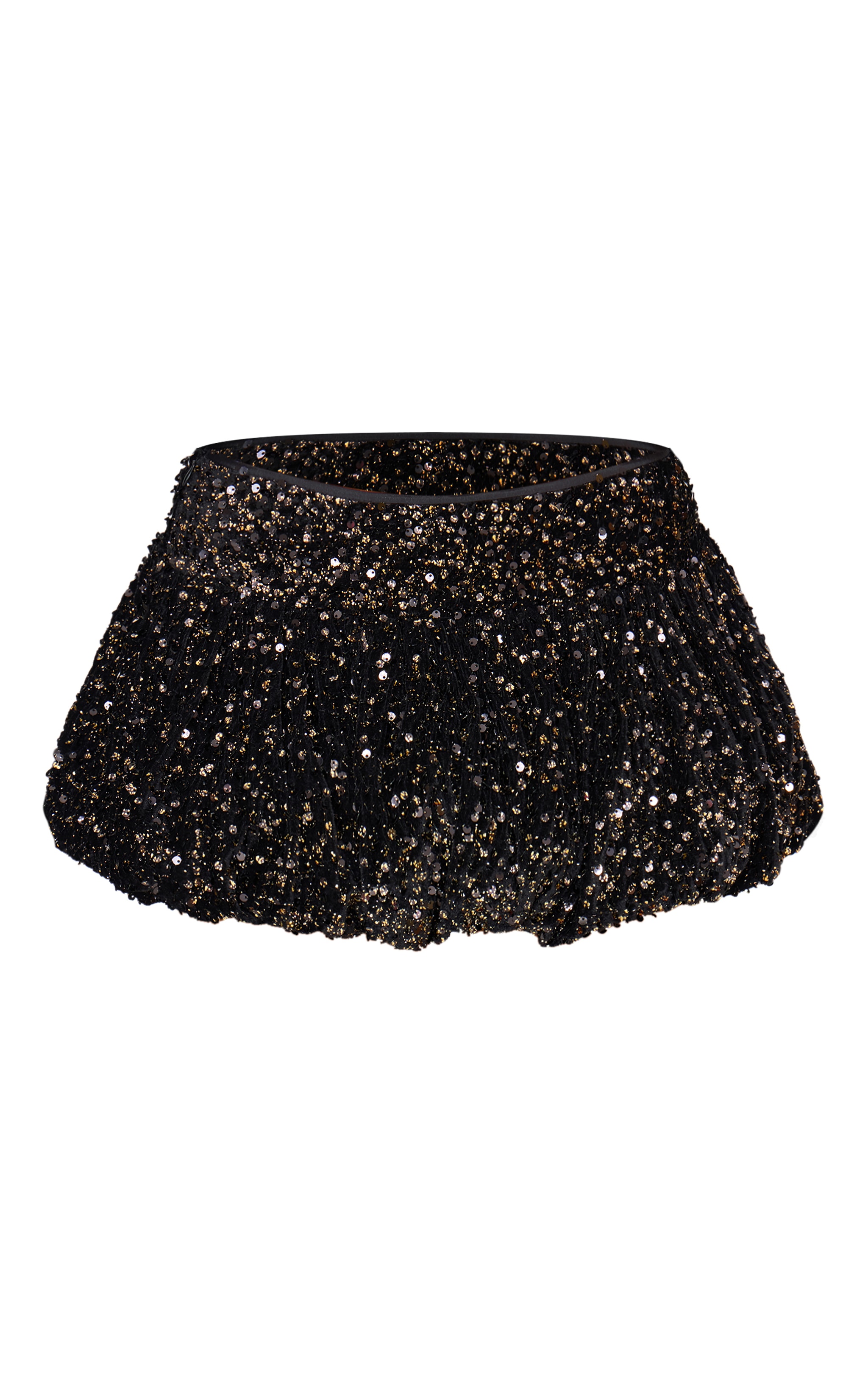 Black Velvet Mixed Sequin Mini Puffball Skirt image 6