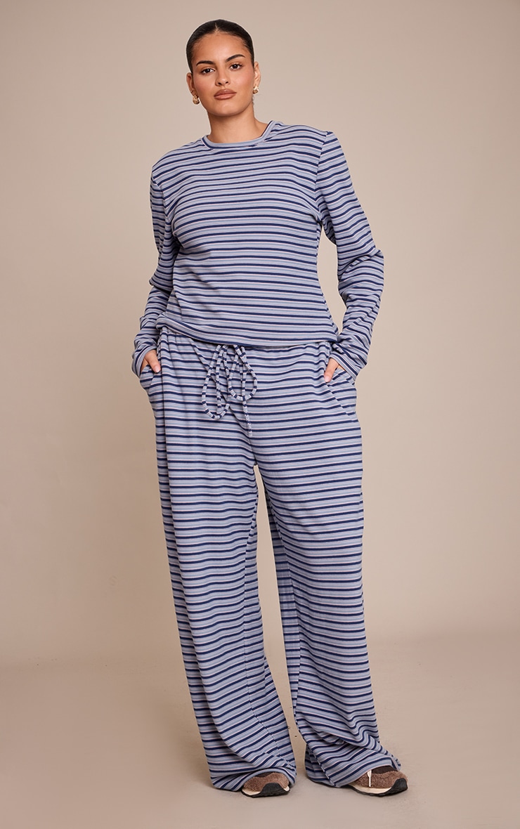 Plus Navy Striped Soft Fleece Long Sleeve Top image 3