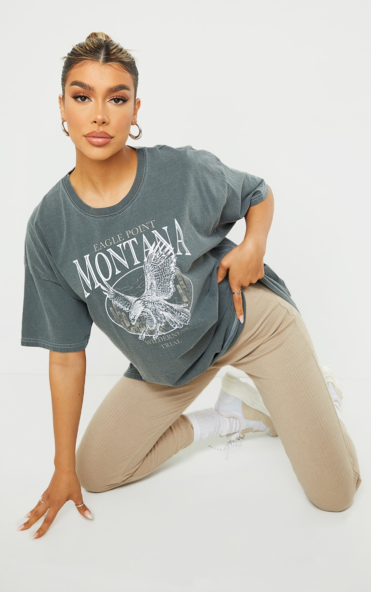 Black Montana Logo Oversized Washed T Shirt image 1