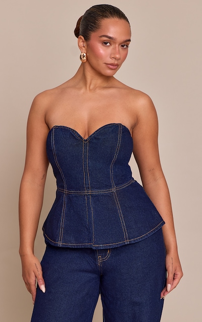 Shape Indigo Sweetheart Neckline Denim Peplum Top