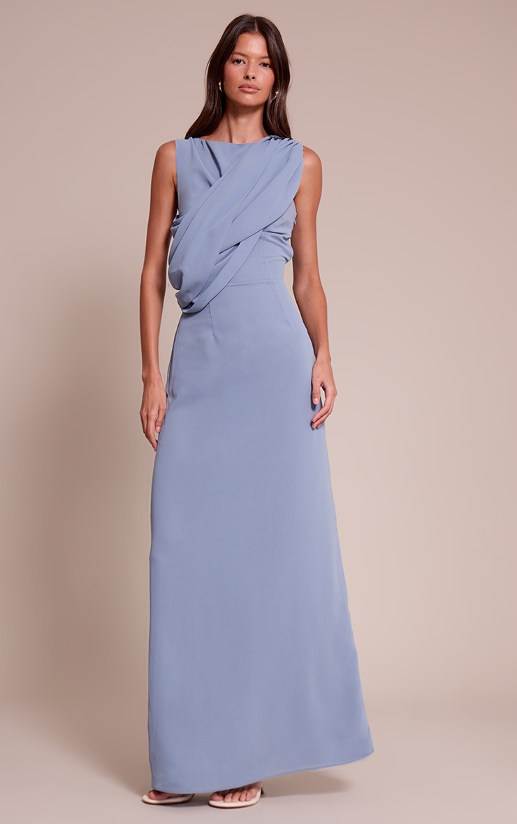 Dusty Blue Chiffon Wrap Detail Maxi Dress image 1