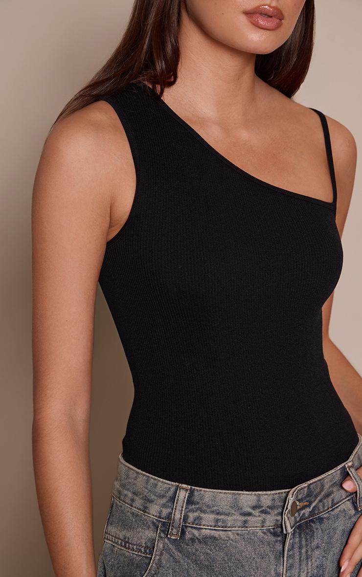 Black Contour Rib Strap Detail Bodysuit image 4