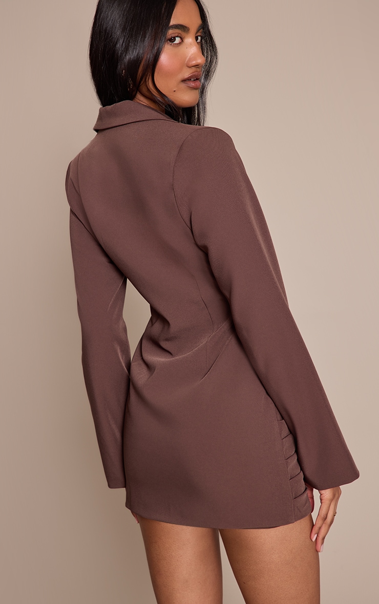 Robe blazer tissée chocolat à ourlet croisé image 2